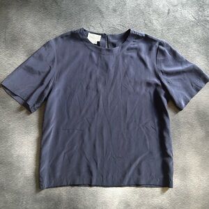 Vintage Linda Hutton 100% Silk Navy Blue Blouse